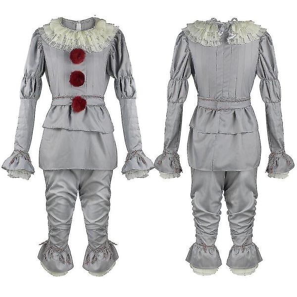 Voksen Børn Pennywise Cosplay Kostume Halloween Fest Mænds Klovn Kostume Sæt.z -a Light Grey Without mask Kids L