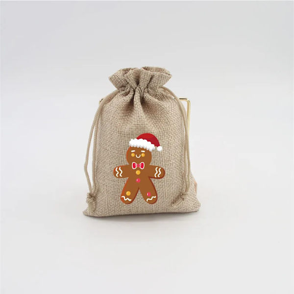 Mub- 10x14cm Julegaver Festdekorationer Julelinned Slikposer Med Snøre Jute Burlap Gavepose Burlap Pose X2072 SD01-7  Gingerman