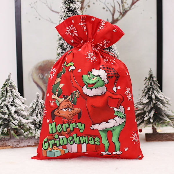 Mub- Jul æbletaske tegnede dukke Julegave pose slik børnehave gave C-D81 Grinch Lady Presentpåse