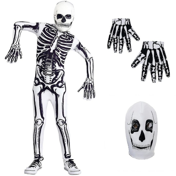 3-14 Years Kids Skeleton Bodysuit Gloves Mask Cosplay Sets -a 5-7 Years