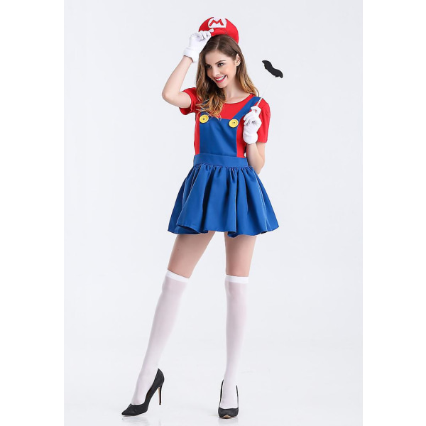 Super Mario ja Luigi -asut Aikuisille naisille Super Putkimies Bros Halloween Fancy Dress -a Red L