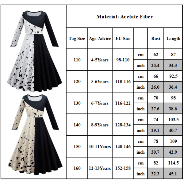 Cruella De Vil Kuila Kjoler Halloween Cosplay Kostumer Fest .i white 130cm
