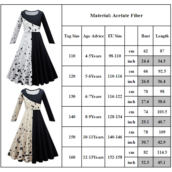 Jenter Cruella De Vil kostyme Halloween cosplay kjole for barn Hvit 130cm .i apricot 140cm