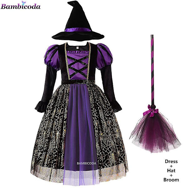 Halloween Lasten Tyttöjen Noita Juhlamekko Goottilainen Aaveasu Lapset Kaapu Robe Tutu Mekko Noita Hattu Purim Karnevaali Juhliin -a c2 4T(110)