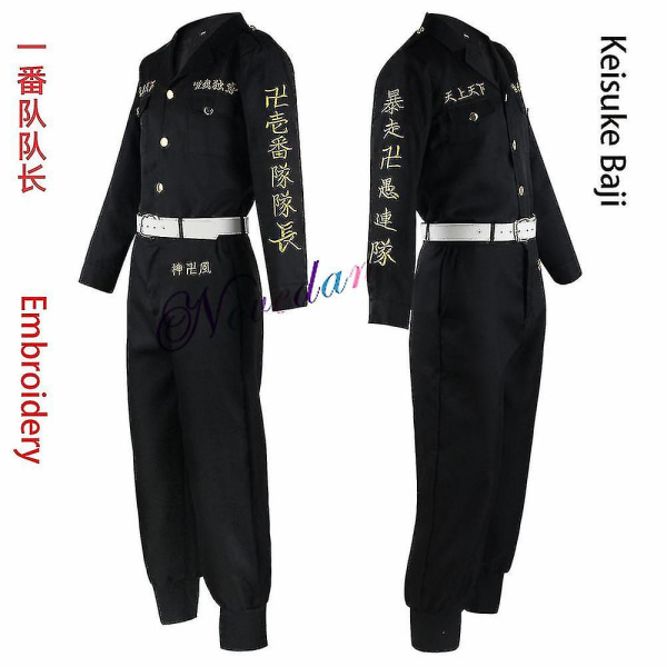 Anime Tokyo Revengers Keisuke Baji Chifuyu Matsuno Smiley Ken Tokyo Manji Gang Cosplay-asu - Musta brodeerattu takki - Yhtenäinen Keisuke Baji Uniform Adult L