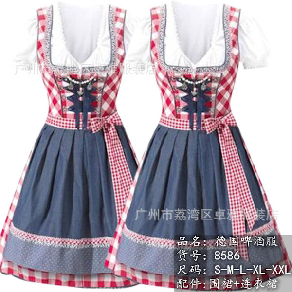Xbi- Halloween-asut, olut-asut, Baijerilainen Oktoberfest-palvelijatar-asut, lavasut, esiintymisasut 8586 large red grid M