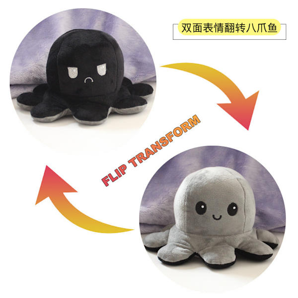 Mub- Blæksprutte bamse blødt legetøj sød blæksprutte bamse dobbeltsidet flip blæksprutte Black/Grey 20cm