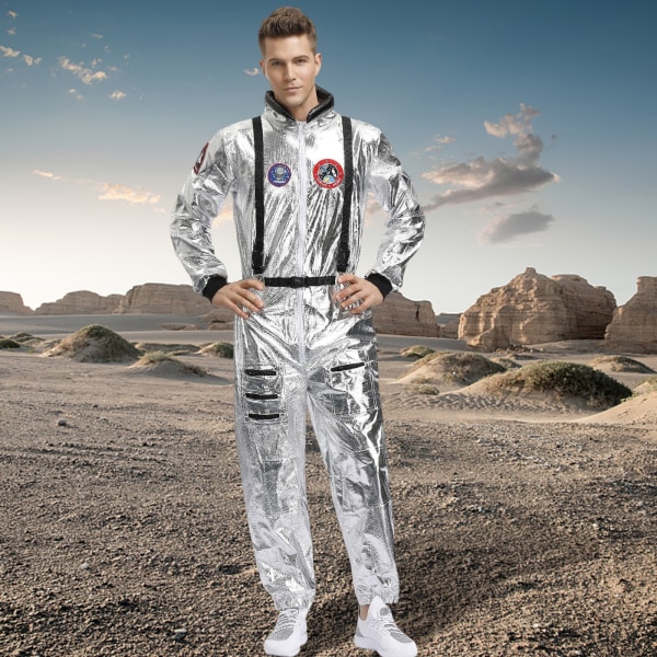 Astronaut Spaceman Cosplay kostym Silver rymddräkt Y XL