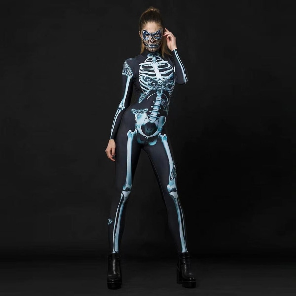 100% Ny, rollespil Kostume Motorcykel Kostume Kvinder Sexet Skelet Jumpsuit Halloween Strømpebukser -a XL