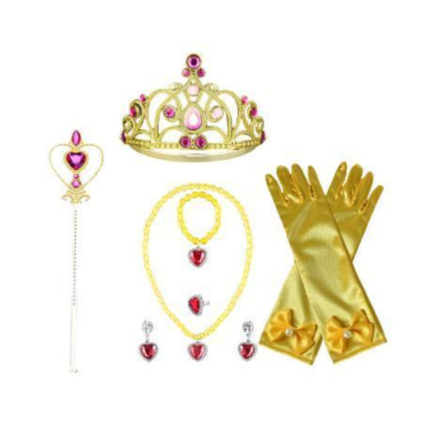 Princess Belle klänning Skönheten & odjuret  + 7 extra tillbehör -a 150 cm one size