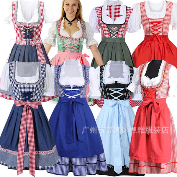 Xbi- Halloween-asut, olut-asut, Baijerilainen Oktoberfest-palvelijatar-asut, lavasut, esiintymisasut 8586 large red grid M