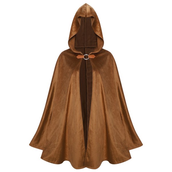 cos medeltida retro cape hooded cape mocka cape Halloween party kostym cape brown L