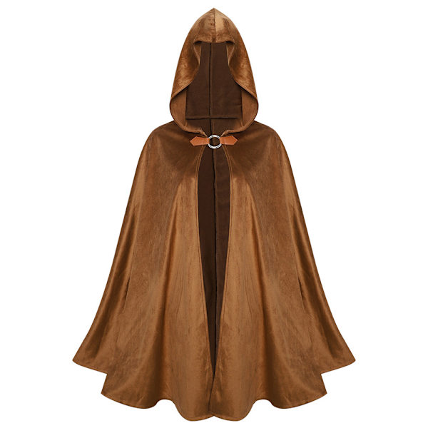 Cos middelalderlig retro kappe hætte kappe mokka kappe Halloween fest kostume kappe brown M