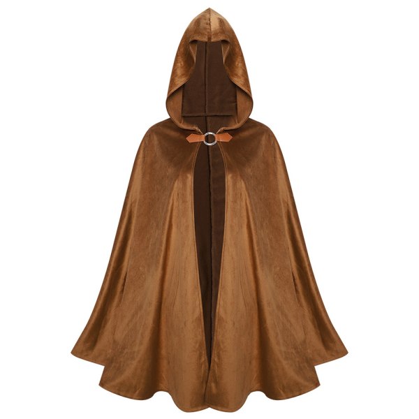 Cos Middeleeuwse Retro Cape met Capuchon Mocka Cape Halloween Feest Kostuum Cape brown S
