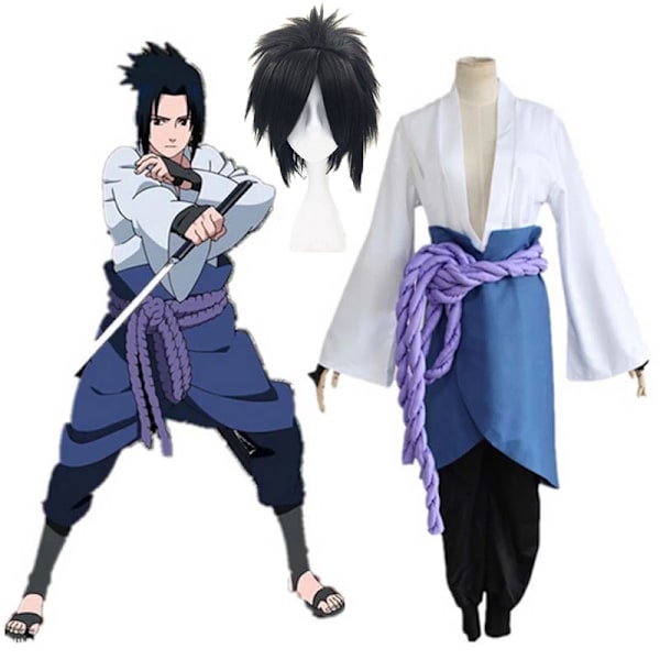 Mub- Engros japansk anime topp cosplay japanske ninja kostymer anime Uchiha Sasuke cosplay kostyme set with wig Free Size