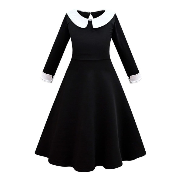 Adams Family Girl's Wednesday Cosplay rollspelskostym dress wig 120cm .q Dress 140cm