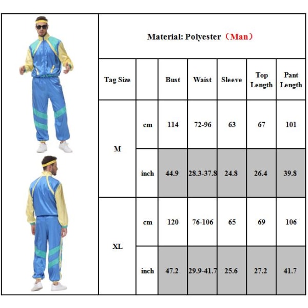 80-talskostym Retro träningsoverall Hip Hop kostym fest för män kvinnor v Men M