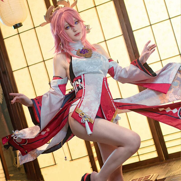 Mub- Genshin Impact Yae Miko Guuji Yae Cosplay  Genshin Deguisement Wig Dress Party Outfit Halloween s for Women Costume S