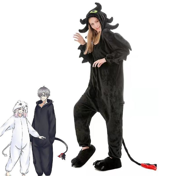 Sådan træner du din drage Anime Pyjamas Coral Velvet Enkelt stykke til par Hjemmekjole Performance Kostume black M