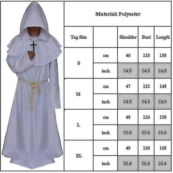 Voksen munk Hooded Robe Kappa Cape Friar middelaldersk prestekjole -a Black M