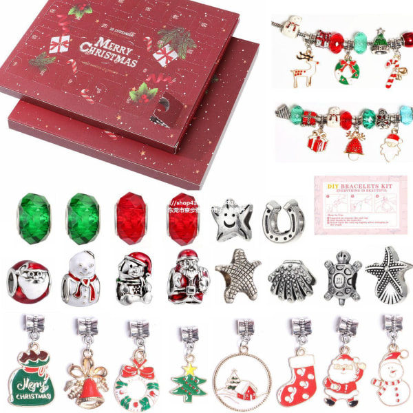 24 kpl Joulu Advent Kalenteri Countdown Blind Box Set DIY Helmi Riipus Joulu Rannekoru .C F