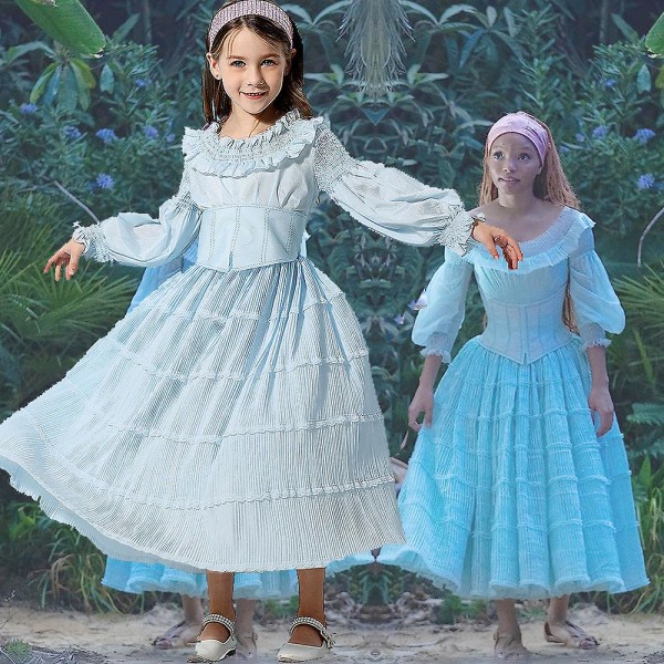 Nyt Den Lille Havfrue Kostume Til Børn Ariel Prinsesse Blå Kjole Halloween Cosplay Karneval Kostume -a 100 cm