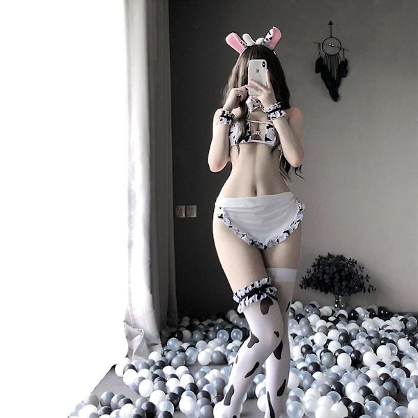 Seksikäs naisten cos cow cosplay -asu siivooja tankini bikinit uimapuku
