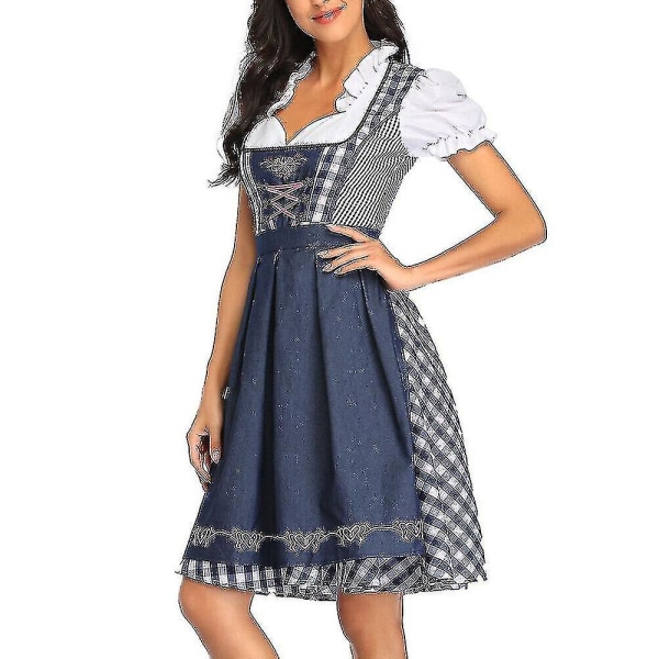 Oktoberfest øldragt til kvinder Oktoberfest øldragt -a Denim Blue Check XL