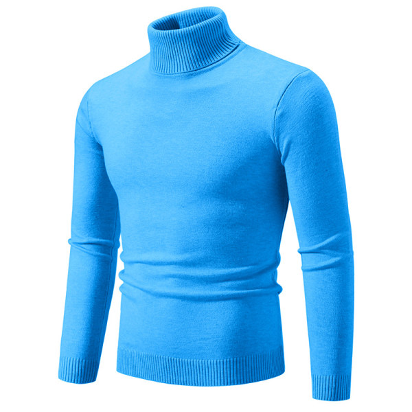 Mub - Herre Ensfarvet Polotrøje Koreansk Version Smal Casual Tynd Ungdomstrøje Strikket Baselayer azure 2XL