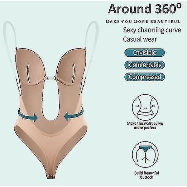 Kvinners ryggløse Shapewear Dyp V-hals Body Shaper for kjole med lav rygg W -i skin color M