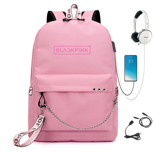 Blackpink USB-ladningsryggsekk - multifunksjonell ryggsekk