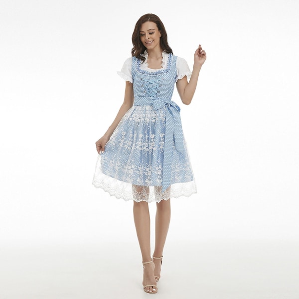 Women's Dirndl Midi Dress Dirndl Dress 3-piece Costume Dress Set Including Lace Dirndl Apron Costume Fashion For Beer Festival -a light blue L