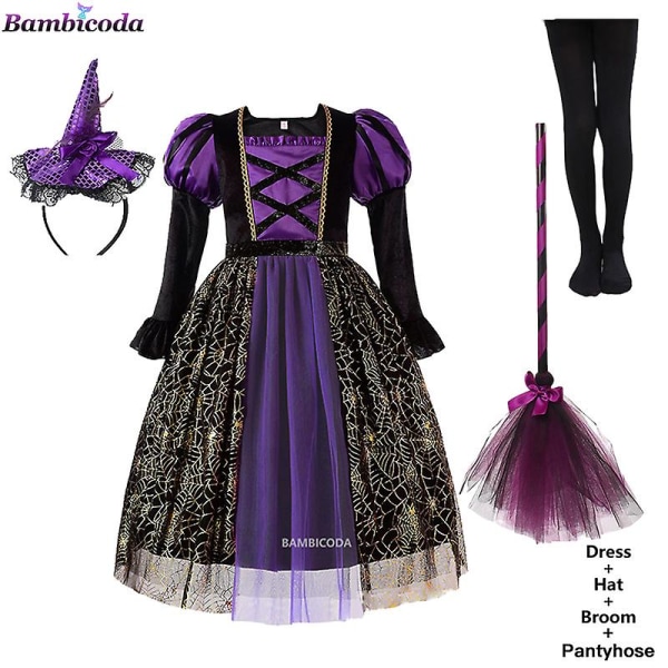 Halloween Barnekjoler Jenter Heks Festkjole Gotisk Spøkelseskostyme Barn Kjole Robe Tutu Kjole Hekshatt For Purim Karneval Fest -a c13 7-8T(130)