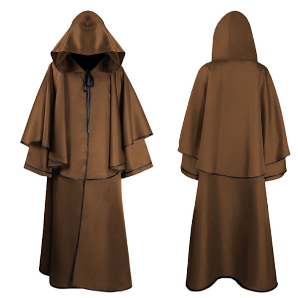 Keskiaikainen miesten huppuviitta Halloween Cosplay-asuun zy - brown S
