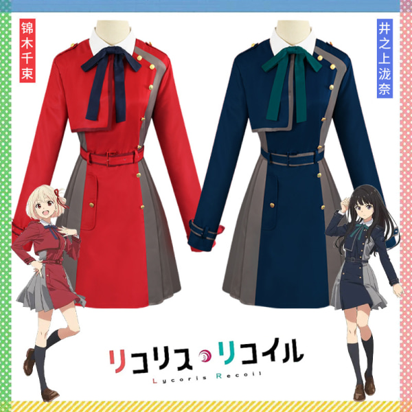 Mub- Anime Lycoris Recoil Inoue Takina Cosplay Costume Wig Blue Uniform Dress Outfit Backpack Girl Agents Set Nishikigi Chisato 1 M