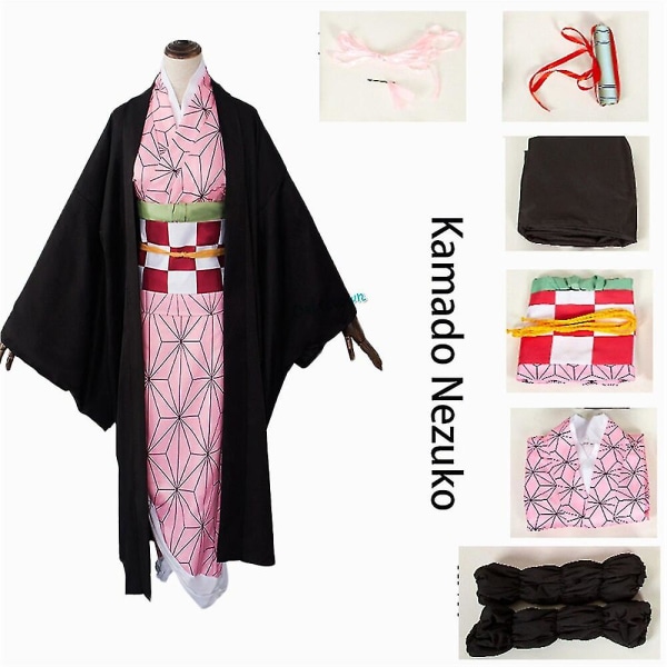 Anime Demon Slayer: Kimetsu No Yaiba Zenitsu Giyu Tanjirou Kamado Nezuko Cosplay Kvinder Børn Mænd Kimono Uniform Cosplay Kostume Høj Kvalitet -a Kamado Nezuko Adult M