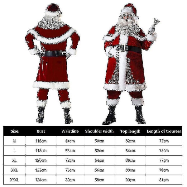 Santa Claus Suit Adult Christmas   Costume Red Deluxe Velvet Fancy 8pcs Gift_y -a L