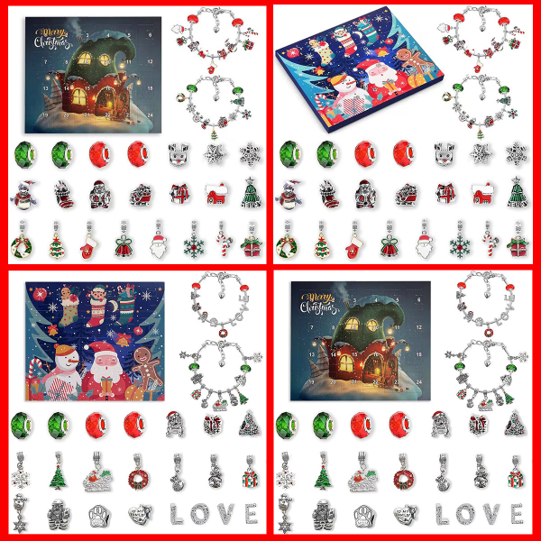 Joulu Advent 24 Ruudukko Kalenteri Countdown DIY Lapset Rannekoru Yllätys Sokea Laatikko Kultainen Puku .C I