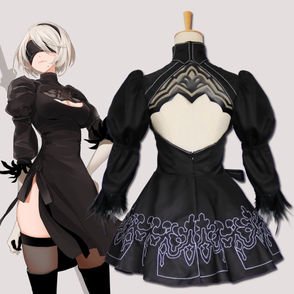 Mub- BAIGE Automata Yorha 2B Cosplay Suit Anime Women Outfit Disguise Costume Fancy Halloween Girls Party Black Dress Cosplay Costume Set 4 XL