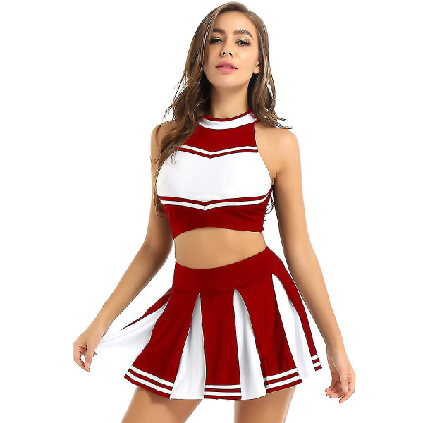 Kvinnor Vuxna Cheerleader Uniform Performance Outfit Japansk Skolflicka Cosplay Kostym Ärmlös Crop Top Mini plisserad kjol -a Red B XL
