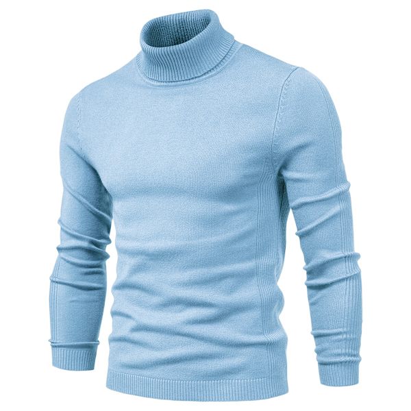 Mub - Høst og vinter ny casual herre ensfarget pullover genser høy hals herre casual strikket tråd Blue L suitable for 65-75kg