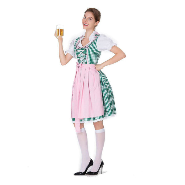 Women's Dirndl Midi Dress Dirndl Dress 3-piece Costume Dress Set Including Lace Dirndl Apron Costume Fashion For Beer Festival -a Green L