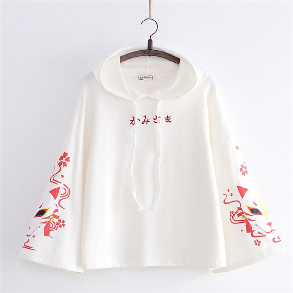 Mub- Cosplay Loose Ladies Fashion Harajuku Women's Hooded and Long-sleeved Hoodie Ins Style Japan Anime Costumes for Adults One Size White M