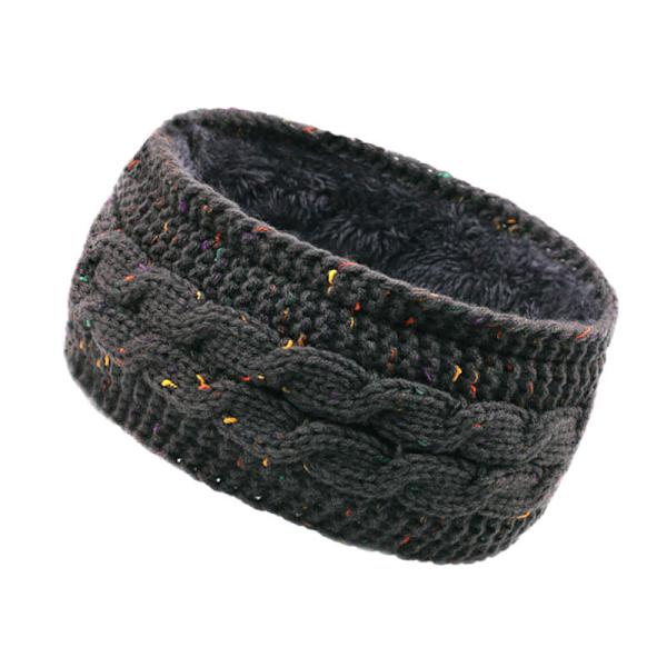 Mub - Hårpynt i vinterfleece, strikkede pannebånd i ull for høst og vinter for å holde varmen Dark gray dots