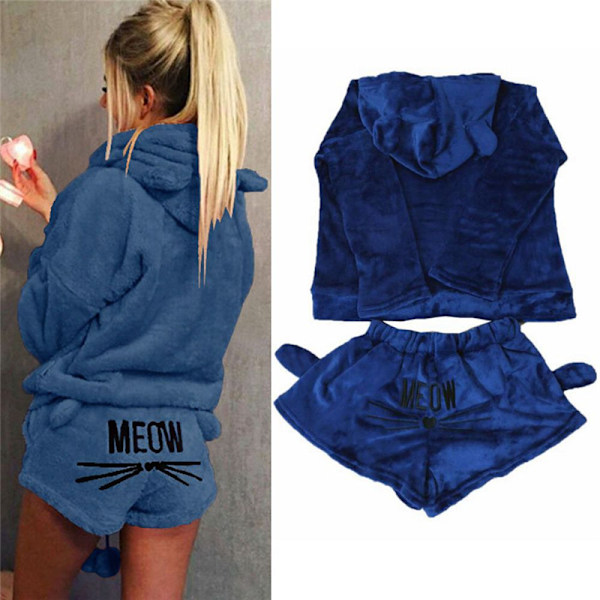 Naisten fleece-pörröiset pyjama yöasut yöasusetti -i Dark Blue 4XL