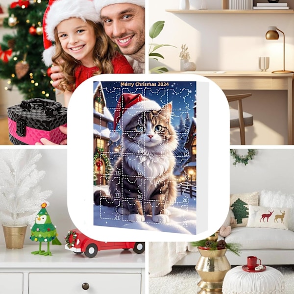 Katt-Adventskalender 2024, 24 Dagar Julnedräkning med Söta Kattdockor, Juldekoration