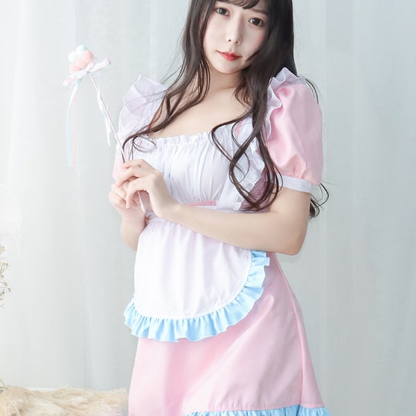 Maid Outfit Sexet Lolita Cosplay Kostume Uniform Blå Rosa Hvid Puff Style Kjole Eksotisk Fristelse Pyjamas til Kvinder Ins