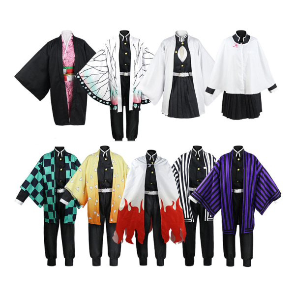 Mub- Anime Demon Slayer Cosplay Kostume Tanjire Agatsuma Zenitsu Tomioka Giyuu Halloween Fest Cosplay Kostume Iguro Obanai Purple child size 150