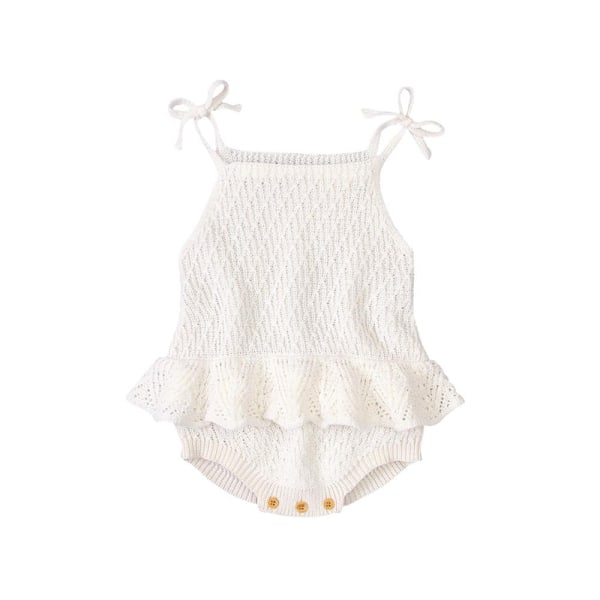 Mub- Baby Bodysuit Cute Newborn Girl Outfits Clothes Tops Fashion Summer Toddler Infant Strap Jumpsuit Solid Knitted Kids Onesie 0-2Y White 90cm