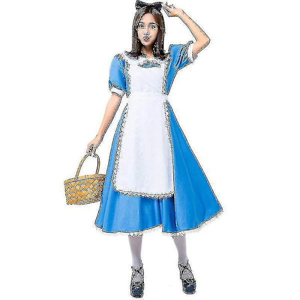 Ihmemaa Alicen puku aikuisille naisille sininen mekko Plus Size XXL Maid Cosplay-asu Halloween-juhliin -a XL